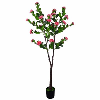 tall fake camellia tree with pink flowers