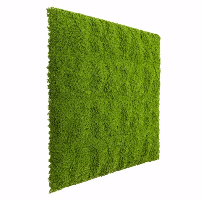 Artificial moss panel with bright green leaves