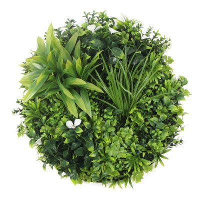 Flowering evergreen wall panel with wall art frame