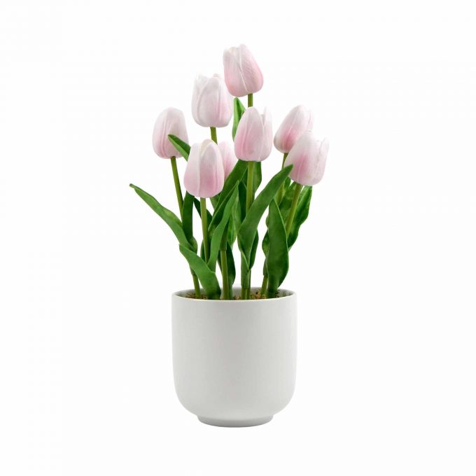 Full product Artificial Potted Tulip Plant with Pink Flowers