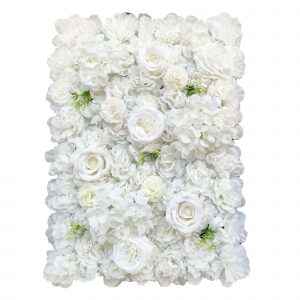 front view White Artificial Flower Wall Panel