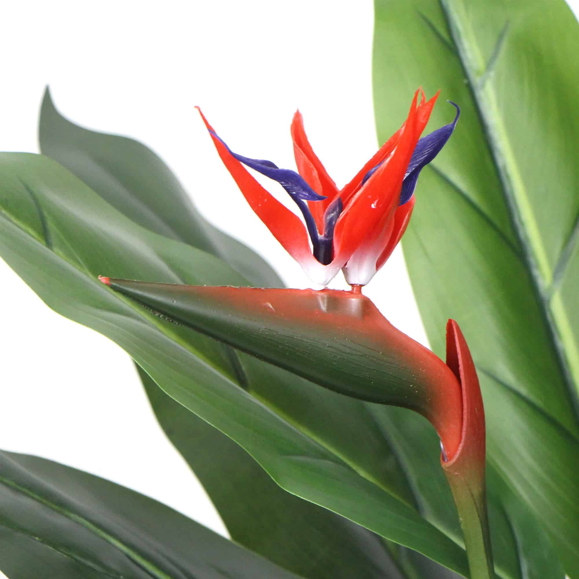 Faux Bird of Paradise Foliage with Artificial Red Flowers