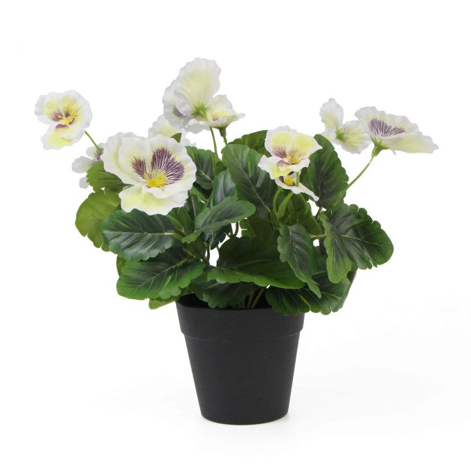 Mixed White Flowering Potted Artificial Pansy Plants