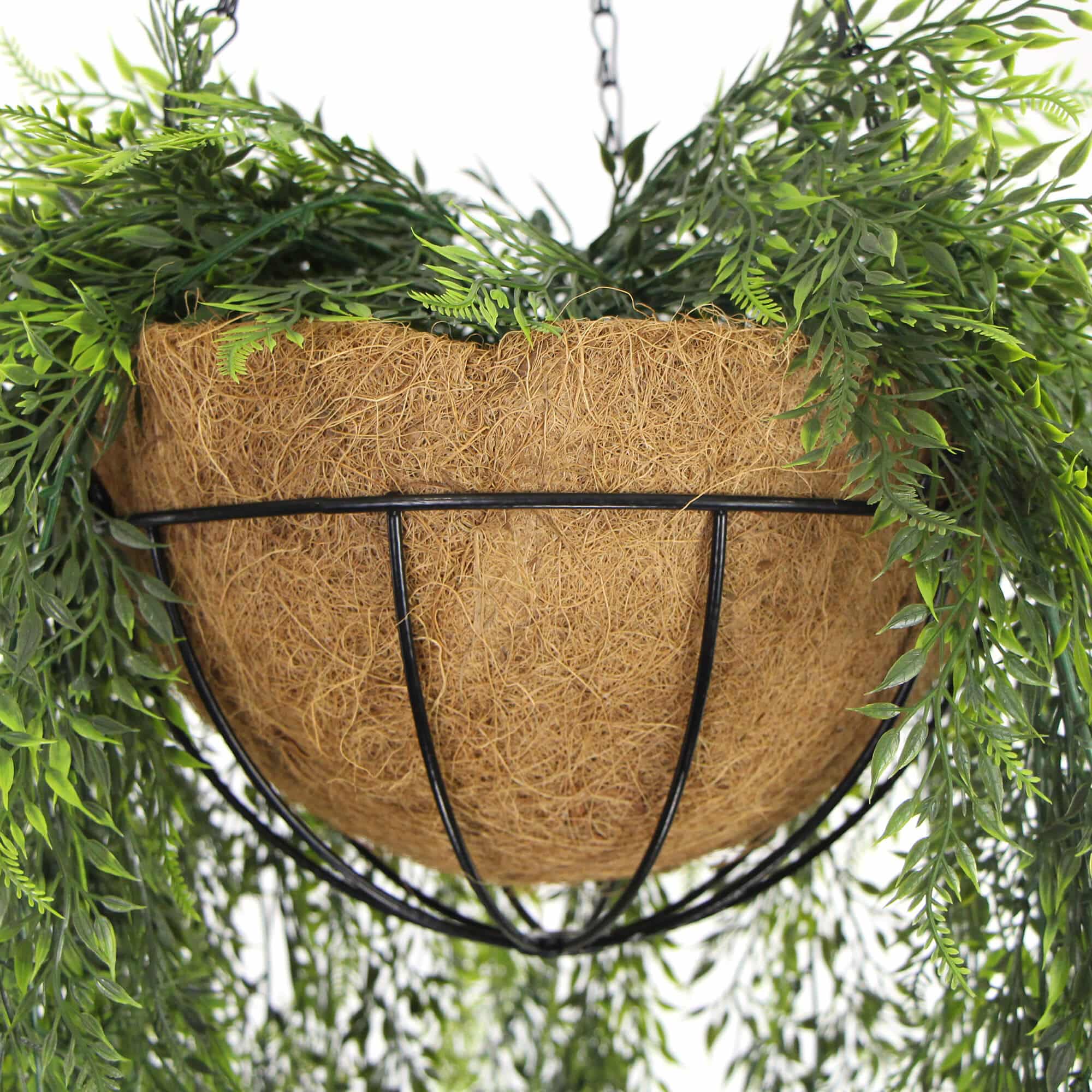 Nearly Natural Hanging Fern Basket with faux Moss with Hanging basket and chain