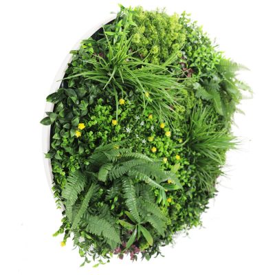 UV Resistant Slimline Artificial Green Wall Disc White 100cm Country Fern Wall Art Disc Side View